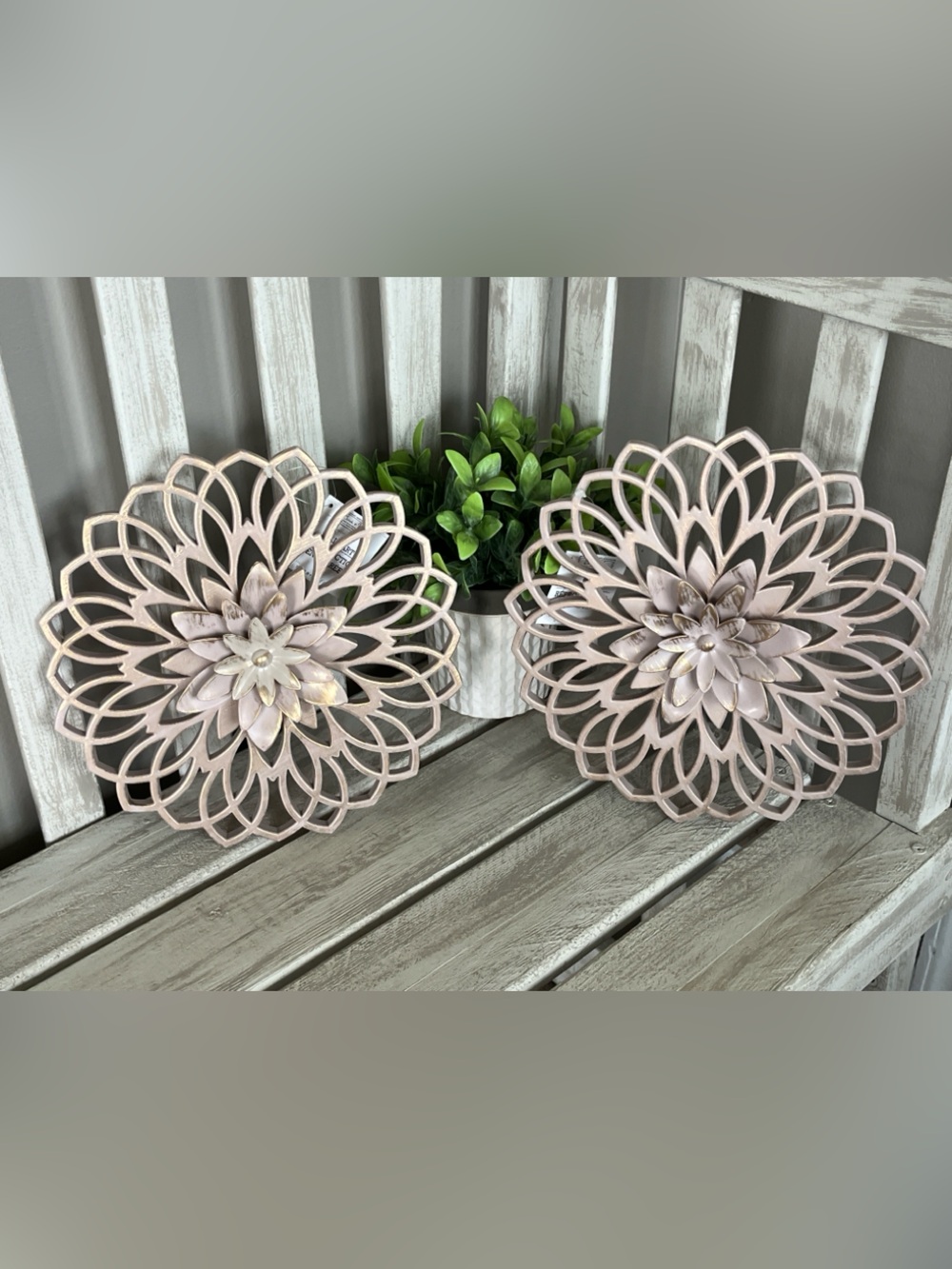 Floral shape Round Wall Plaques -
Decorative Blush w/gold Set of 2 ~ New